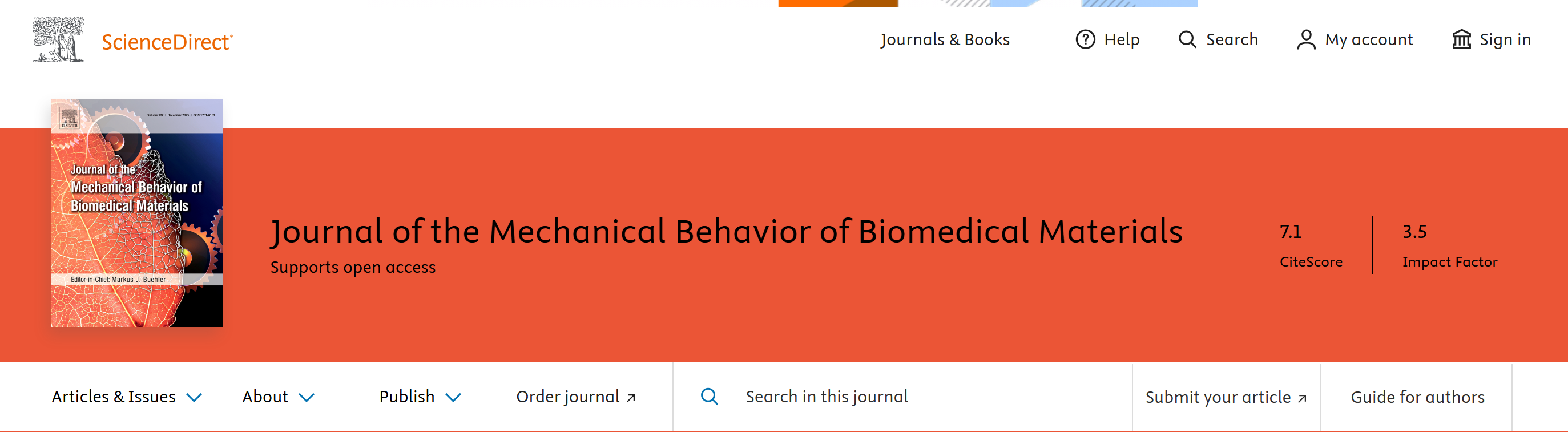 JOURNAL OF THE MECHANICAL BEHAVIOR OF BIOMEDICAL MATERIALS期刊投稿攻略-特诺科技官方网站